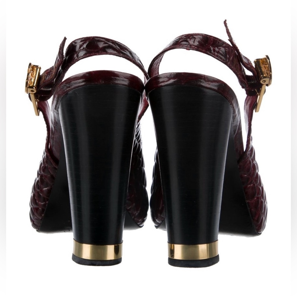 Tory Burch Allison Crocs Burgundy Patent Leather platform pumps. Sz 9.5 - Picture 4 of 9